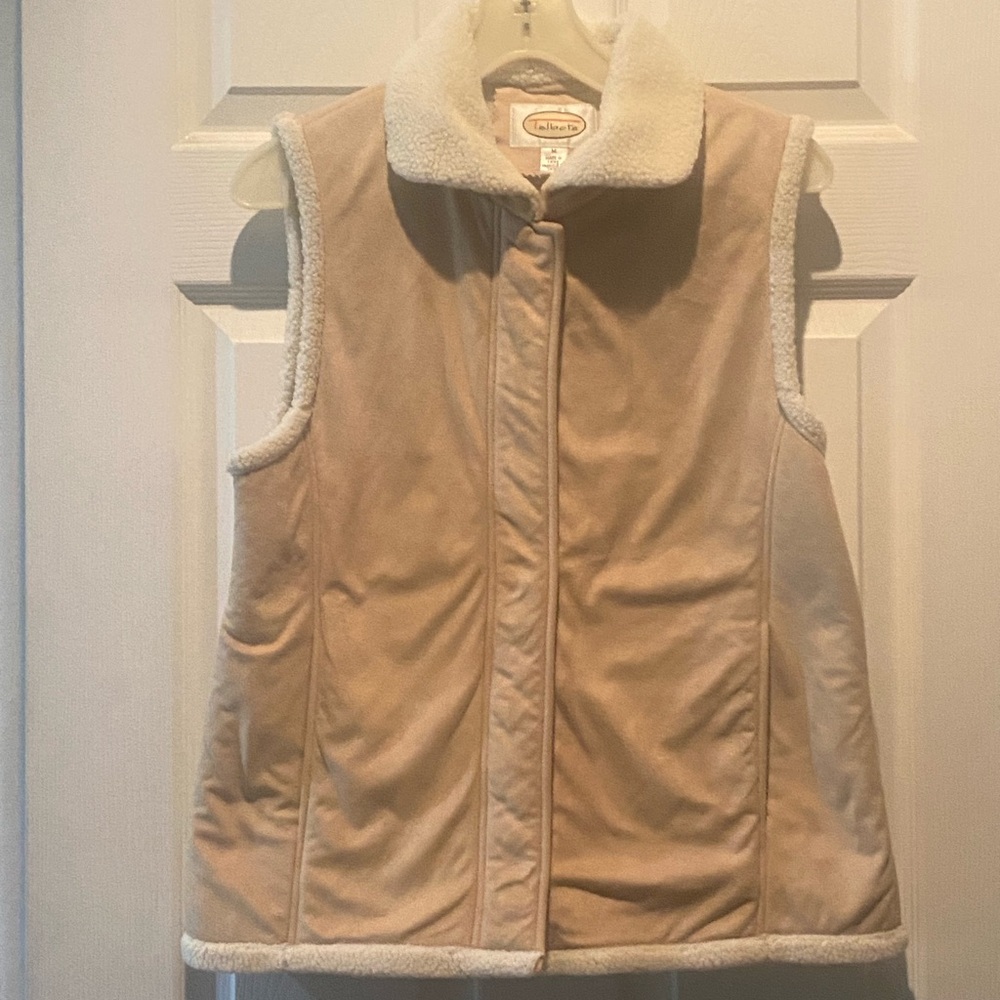 Talbots Tan and Cream Quilted Vest with High Collar